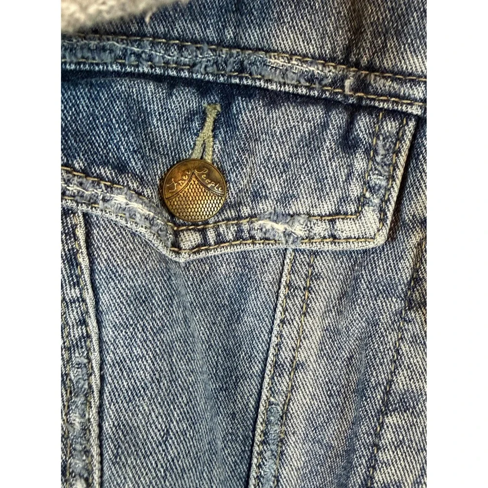 Free People Mixed Media Hooded Denim Jacket Blue Trucker Jacket •S• Boho Shacket - Picture 4 of 10